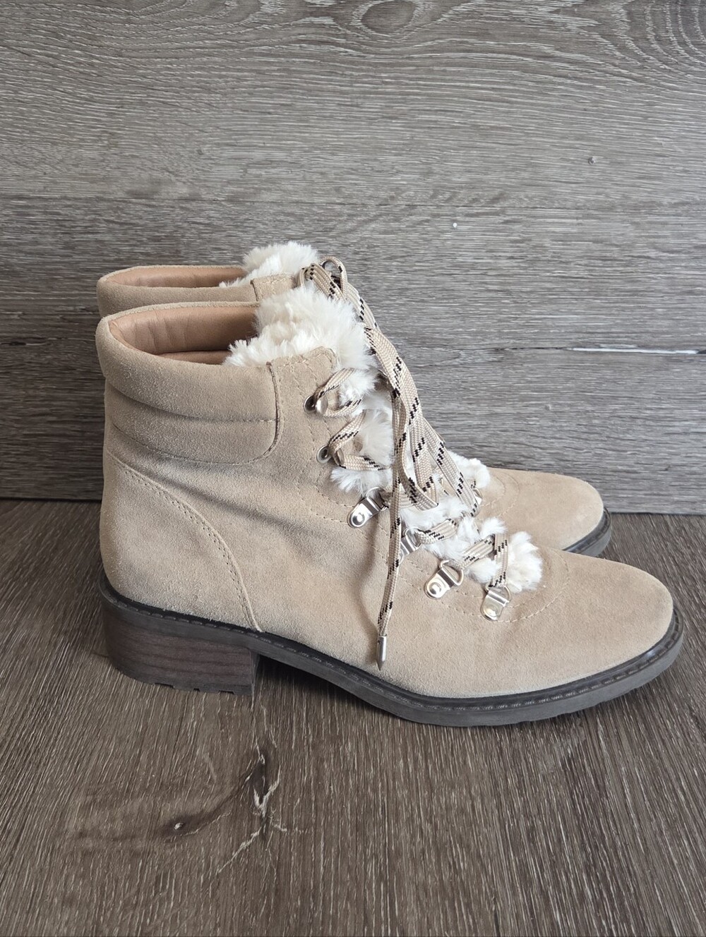 Sam Edelman Darrah 2 Suede Fur Hiker Boots - Tan Size 9